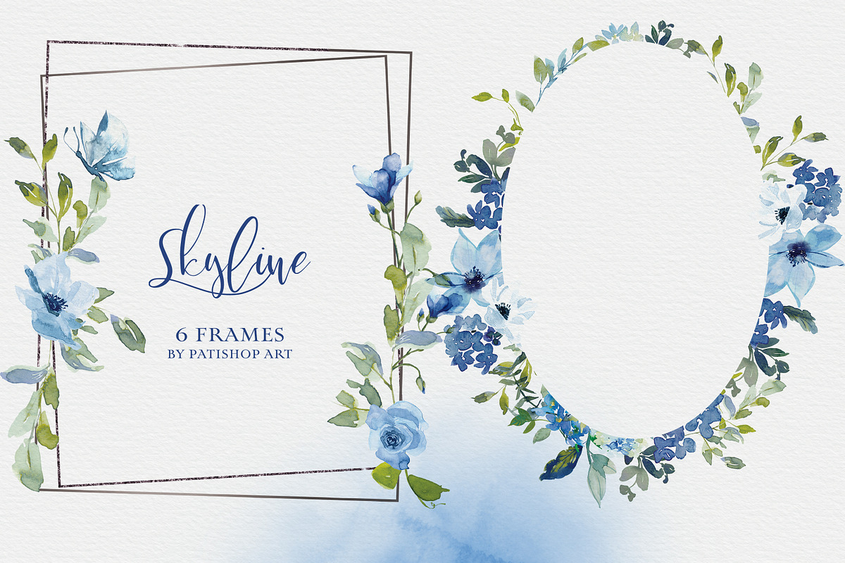 Watercolor Blue Florals Clipart Set, a Decorative Illustration by Patishop Art (Photo 12 of 14)