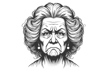 Stern Elderly Woman engraving sketch, a Person Illustration by AlexArt