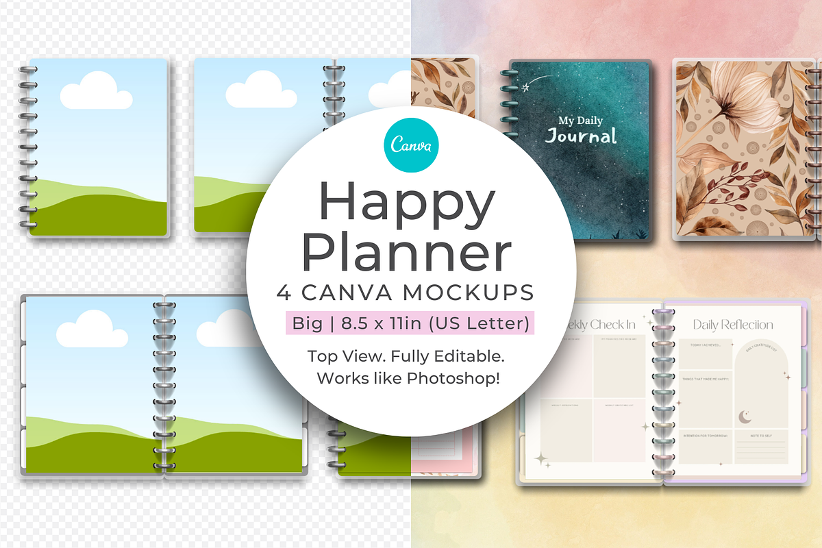 Big Happy Planner Canva Mockup, a Books & Magazine Mockup by Mockup Scene (Photo 1 of 12)