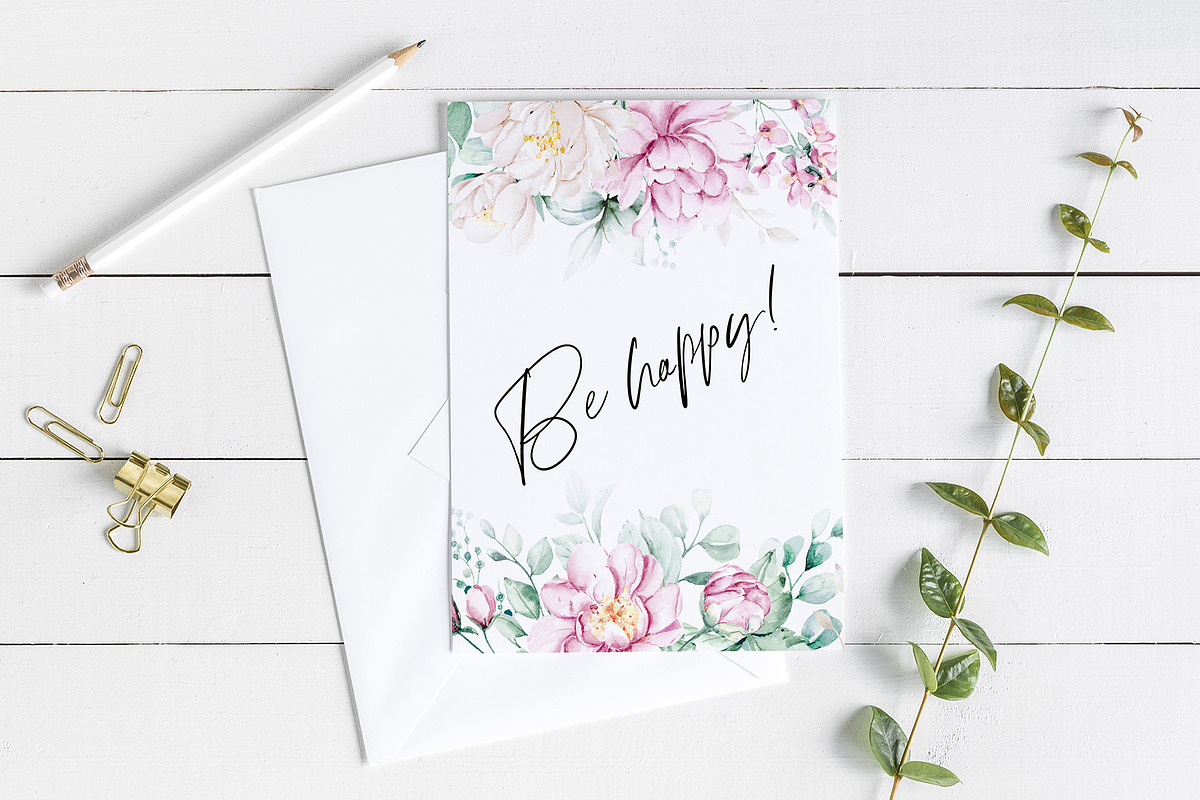 Pink and white watercolor flowers, a Card Template by Larisa Maslova (Photo 12 of 12)
