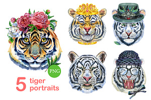 Cute watercolor tigers. Part 5, an Animal Illustration by Watercolor fantasy