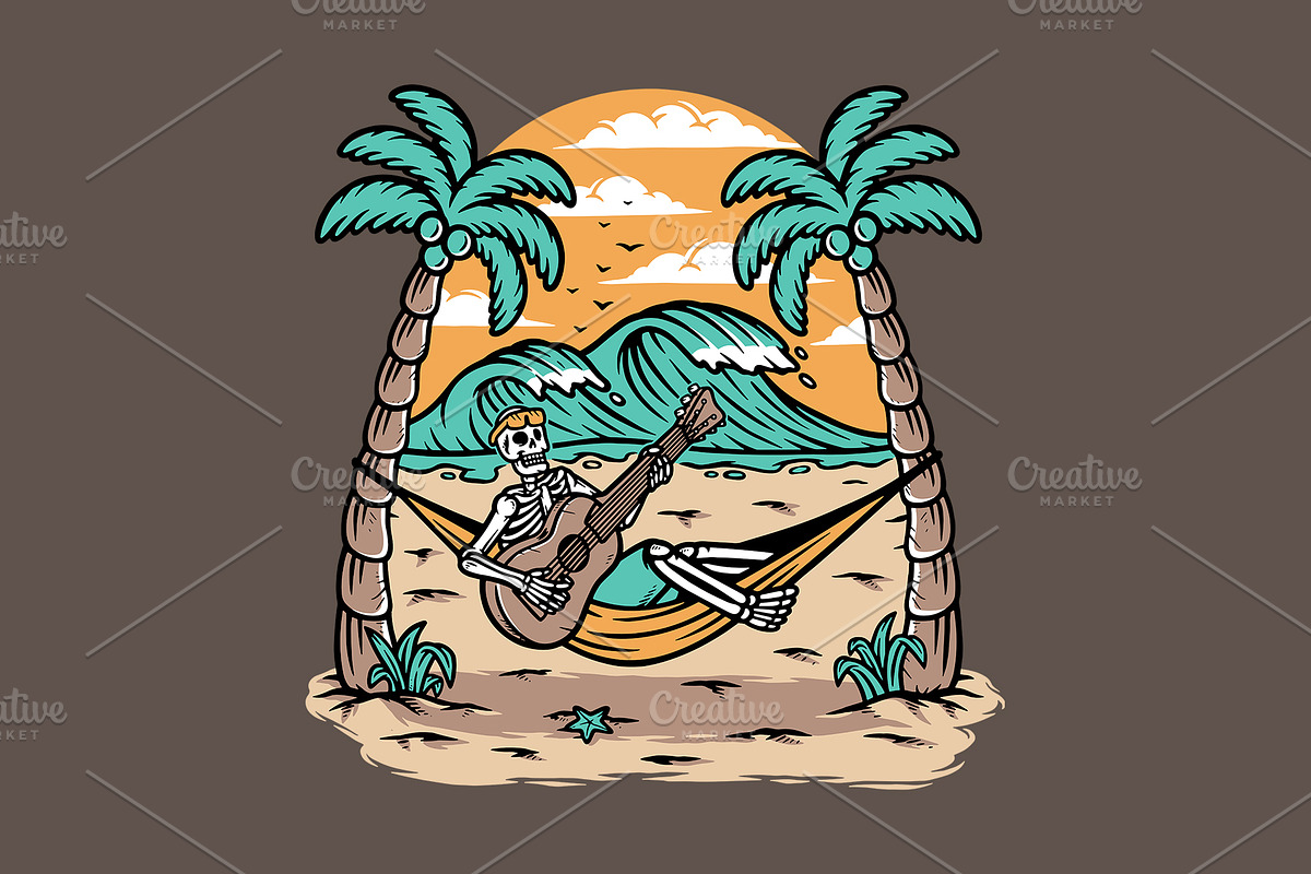 Skull playing guitar on the beach, a Person Illustration by gunaonedesign (Photo 1 of 5)