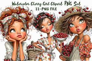 Watercolor Cherry Girl Clipart PNG, an Illustration by Libby Wishes
