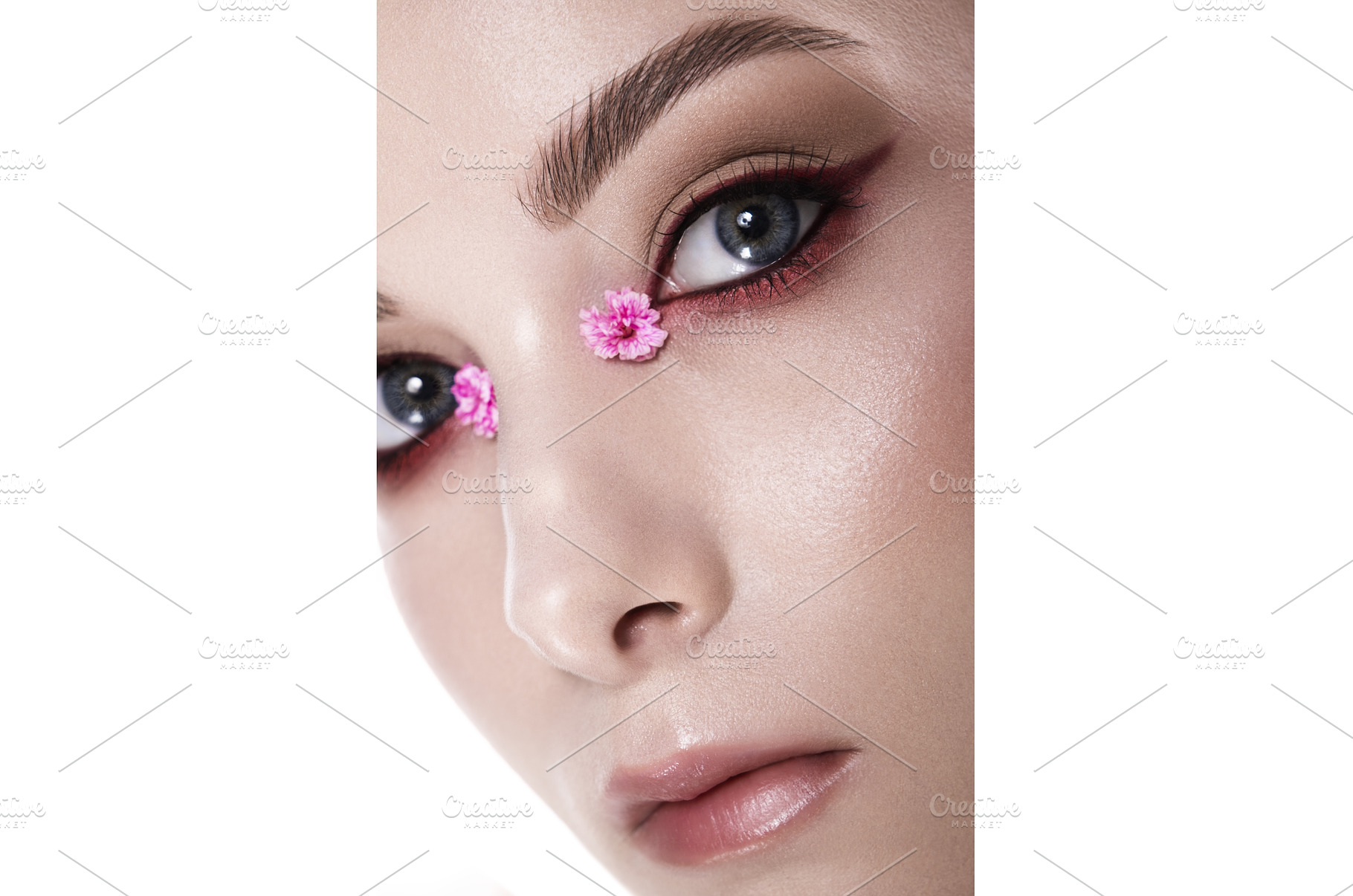 A womans face closeup with pink, a Beauty & Fashion Photo by korabkova
