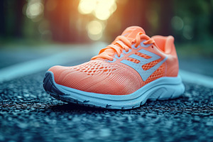 Colorful running shoes on forest trail with warm sunlight bokeh, a Nature Photo by José Manuel Gelpi
