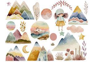 Boho Twilight Mountains Clipart