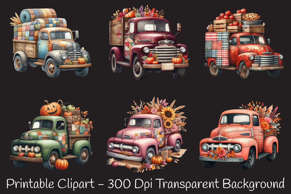Fall Patchwork Truck Clipart, an Illustration by RobertsArt (Photo 2 of 7)