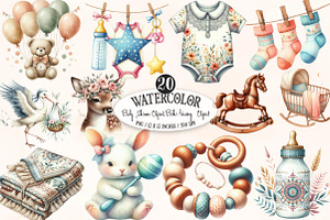 Baby Shower Clipart,Boho Nursery, an Illustration by Designking
