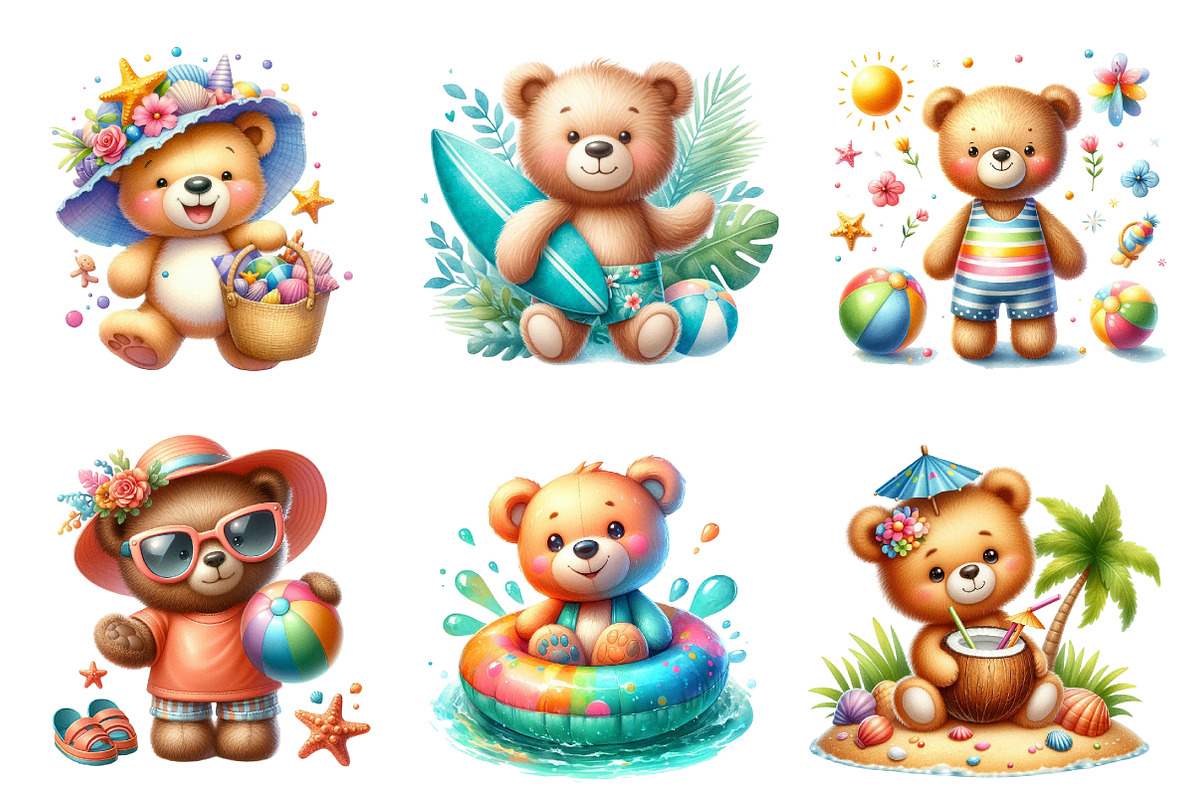 Summer Teddy Bear Clipart, an Illustration by Dream Creation (Photo 2 of 5)