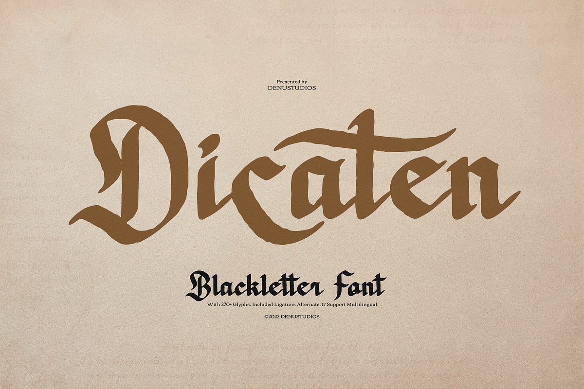 Dicaten | Blackletter Font, a Blackletter Font by Denustudios (Photo 1 of 12)