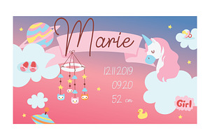 Newborn Card Vector Girly Baby Birth