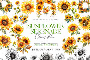 Watercolor Sunflower Clipart Pattern