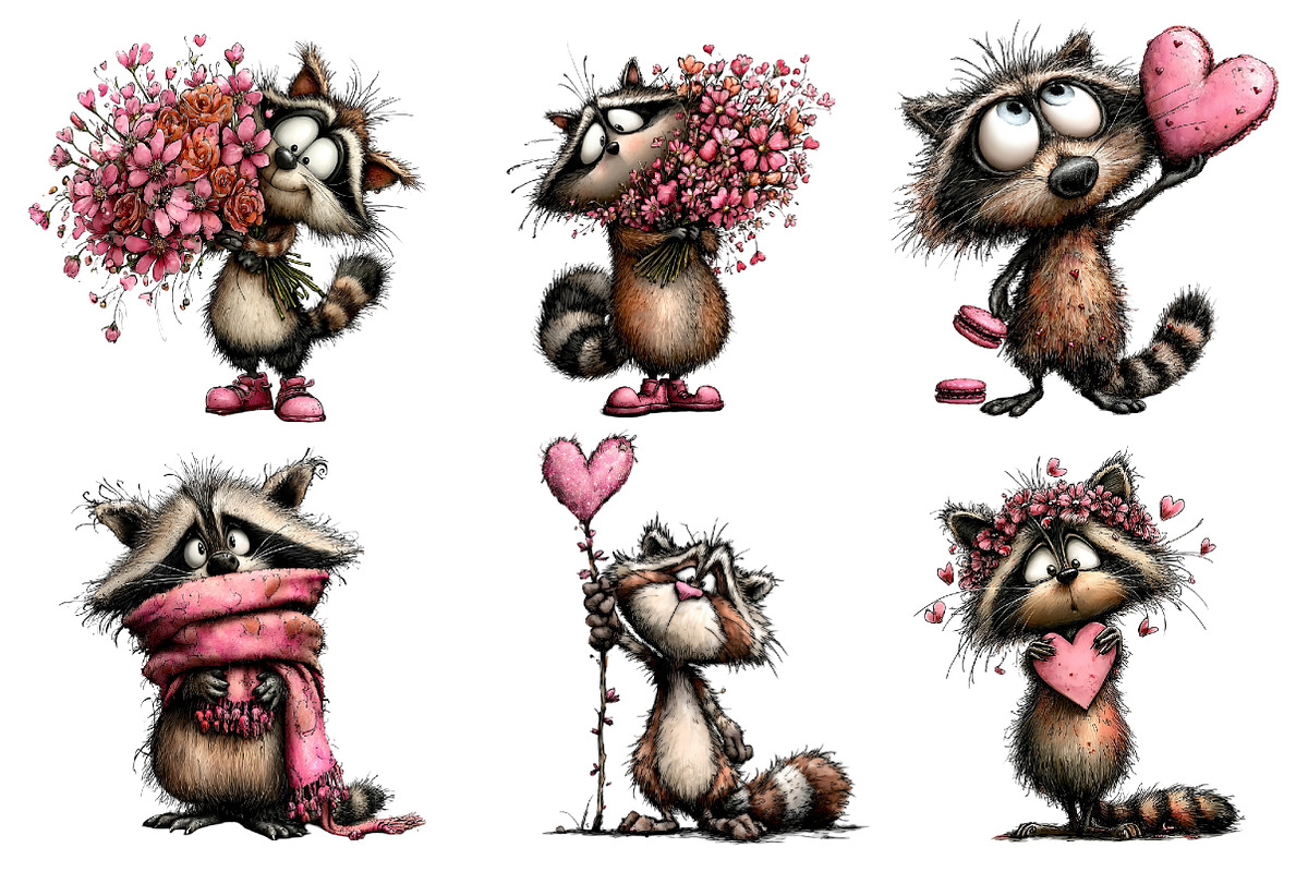 Whimsical Valentine Raccoon Clipart, an Illustration by Dream Creation (Photo 5 of 7)