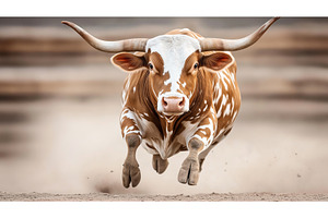 A brown and white longhorn bull, an Animal Photo by Sergey Kotenev