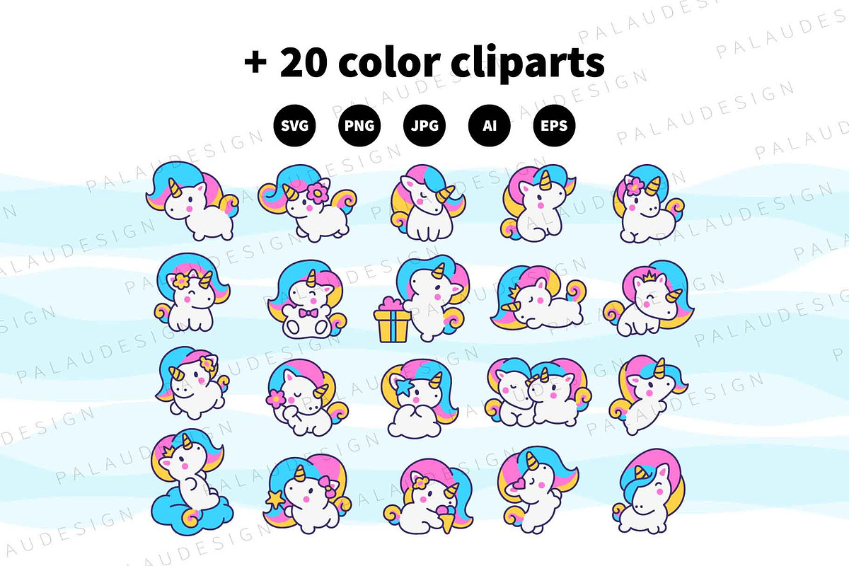 Cute Kawaii Unicorn Characters, an Animal Illustration by Palau (Photo 10 of 12)