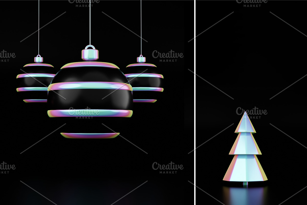 Holographic Christmas 3D Set, a Decorative Illustration by Lunarts Studio (Photo 5 of 8)