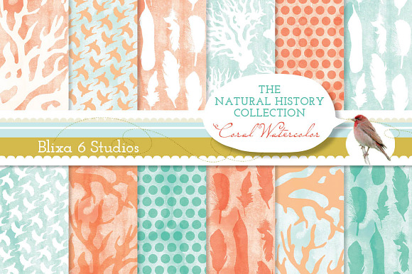 Coral Watercolor Digital Papers