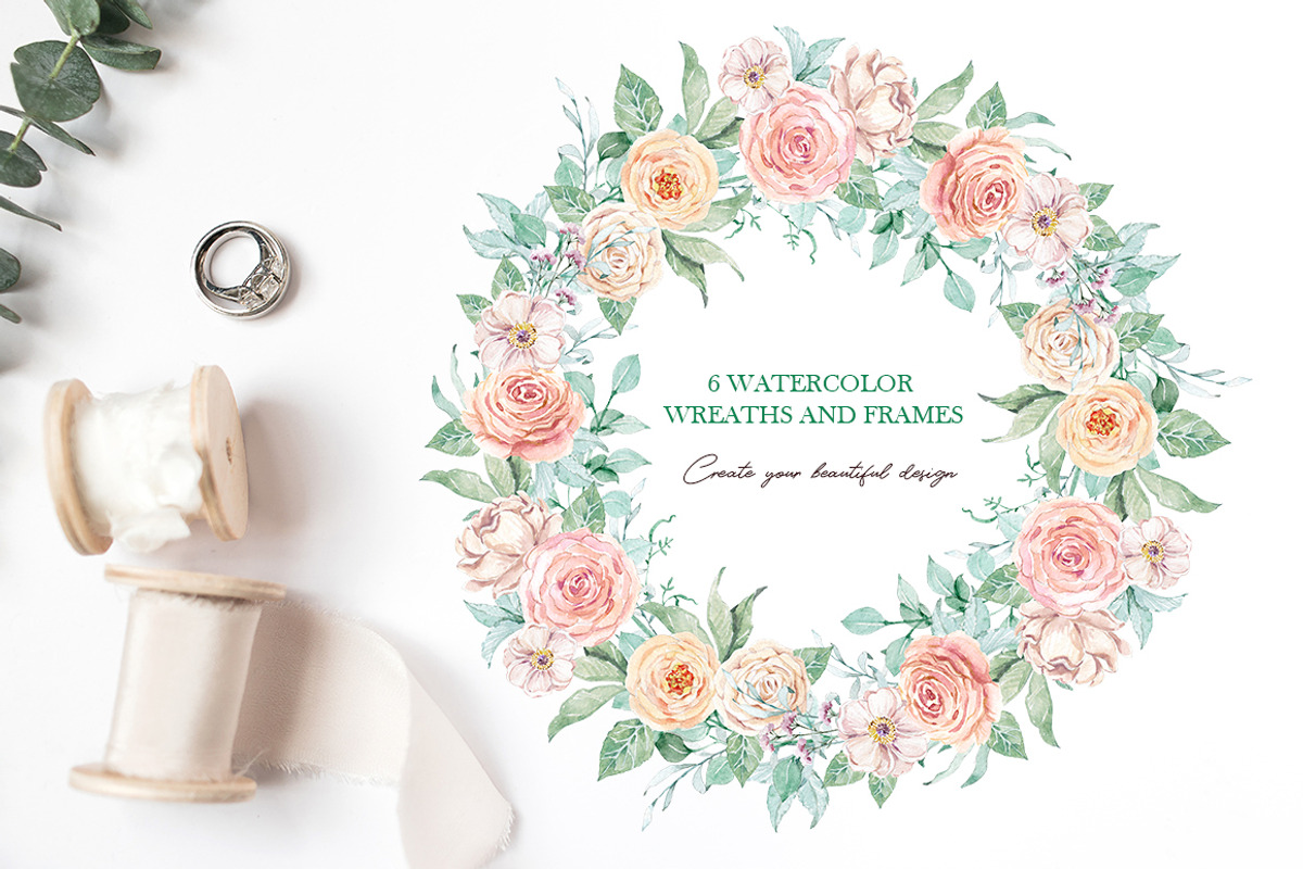 Mint and blush - watercolor clipart, a Decorative Illustration by long summer (Photo 5 of 10)