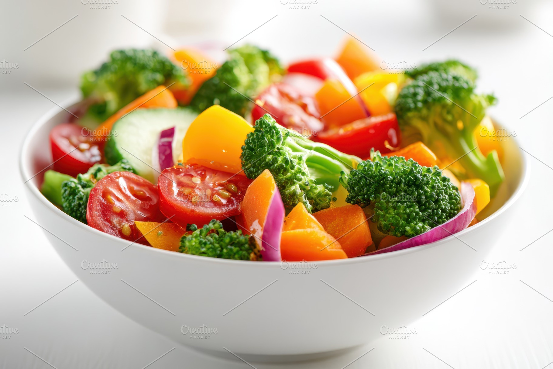 Fresh mixed salad with tomatoes and bell peppers, a Food & Drink Photo by AlyaAnd