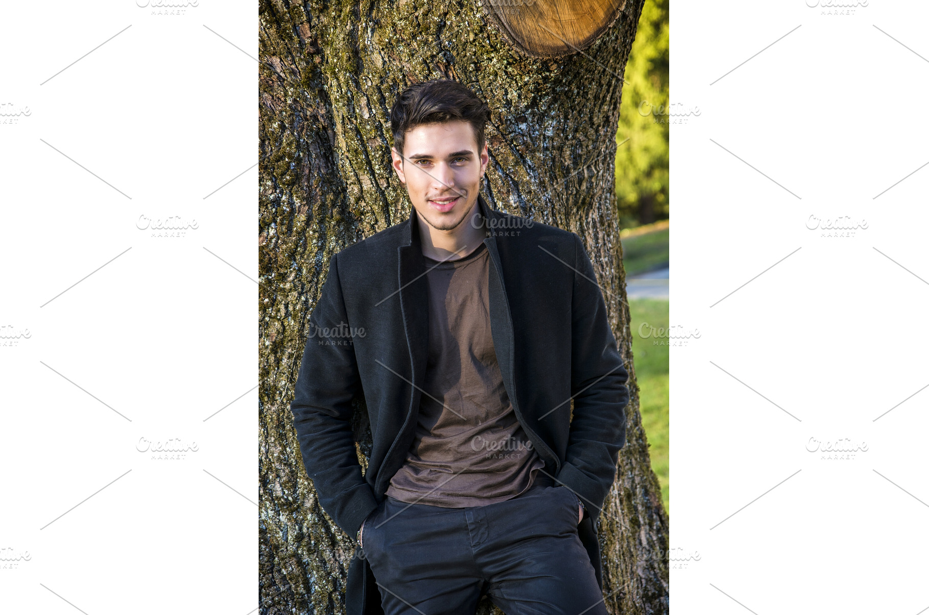 Handsome young man leaning against, a Person Photo by ArtOfPhotos photo store
