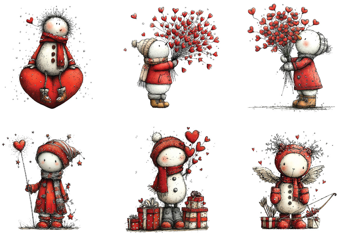 Whimsical Snowman Valentine Clipart, an Illustration by CraftArtStudio (Photo 4 of 6)