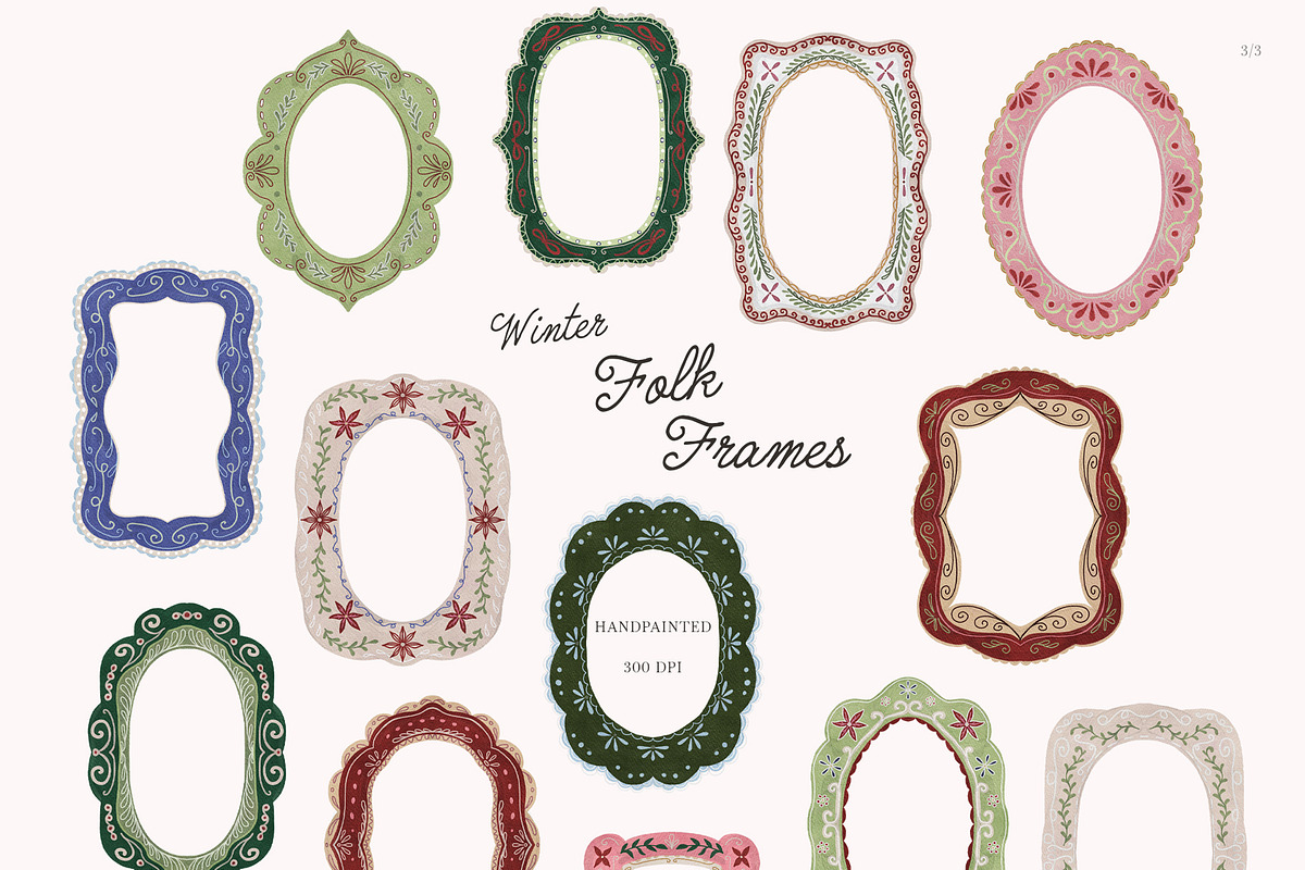 Winter FOLK Frames & Backgrounds, a Decorative Illustration by SunnyAfternoons (Photo 12 of 15)