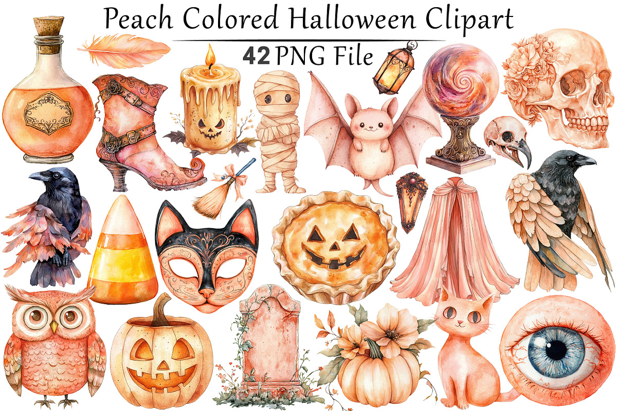 Peach Colored Halloween Clipart, a Seasonal Illustration by CitraGraphics (Photo 1 of 9)