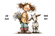 Whimsical Floral Girl and Baby Goat, an Animal Illustration by GiraffeCreative (Thumbnail 12 of 20)