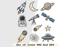 Set of space icons in hand drawn, an Icon by one-touch