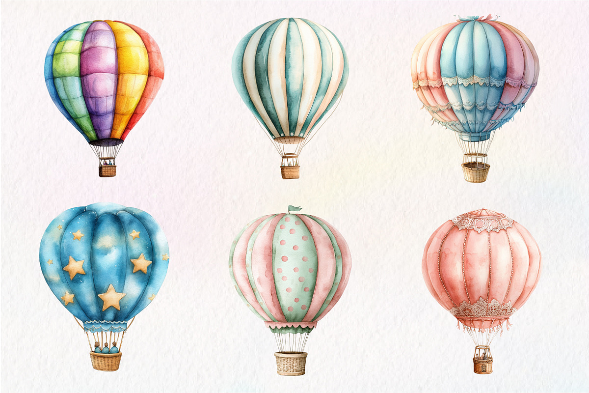 Pastel Hot Air Balloons Clipart, an Illustration by Dream Creation (Photo 4 of 6)