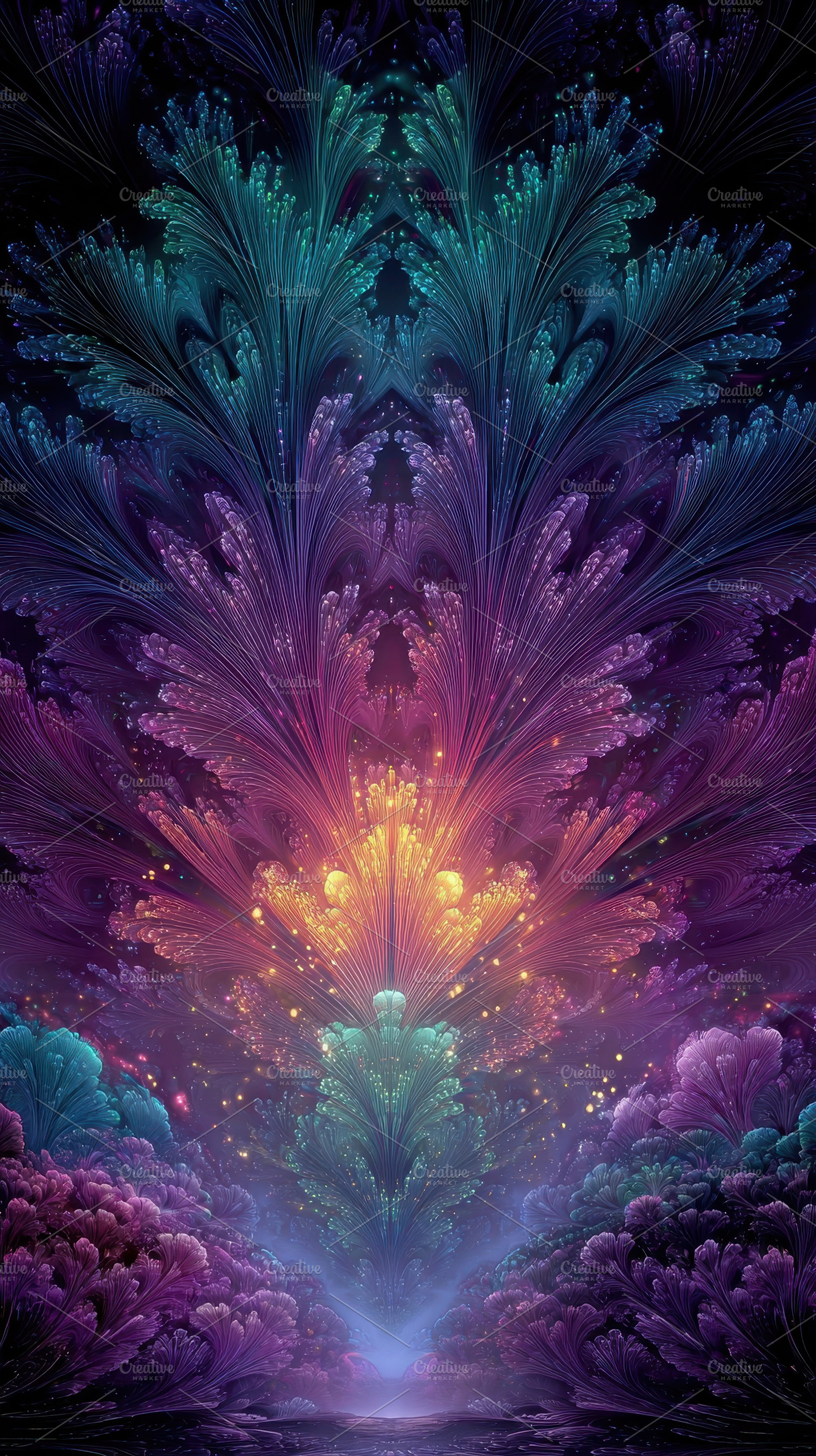 Abstract fractal art glowing flora f, an Abstract Photo by Pixeness Studio