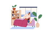 People relaxing on couch at home set, a Person Illustration by PaperTrident (Thumbnail 3 of 5)