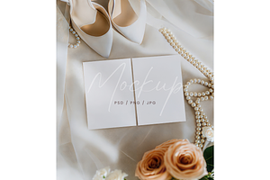 Wedding 2 Cards Mockup Pearl, a Product Mockup by TatiMockup