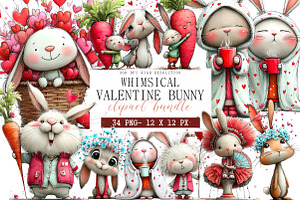 Whimsical Valentine Bunny Clipart, an Illustration by DreamArtGraphic