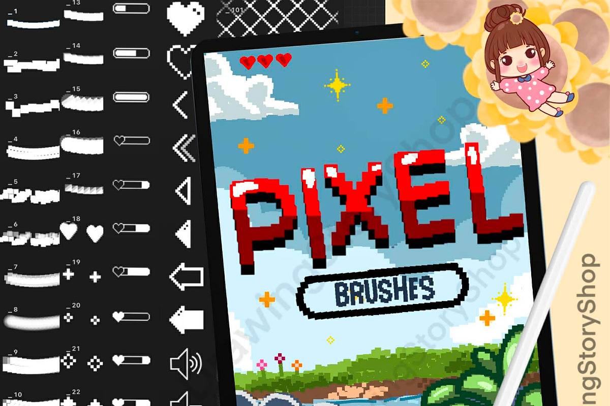 135 Procreate Pixel Art Brushes, a Brush Add-On by DrawingStoryShop (Photo 1 of 6)