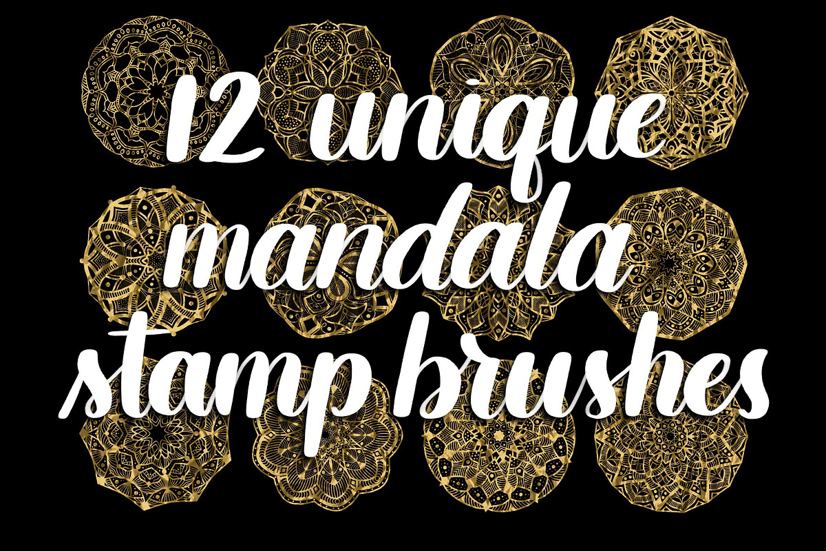 12 mandala stamp Procreate brushes, a Brush Add-On by Alexis Gentry (Photo 1 of 2)