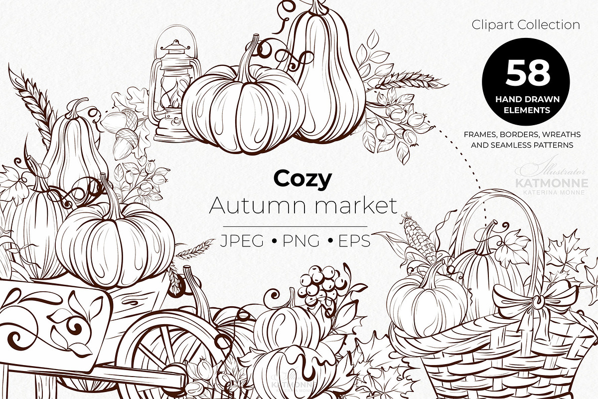 Vintage Autumn Botanical Line Art, a Seasonal Illustration by katmonne (Photo 1 of 14)