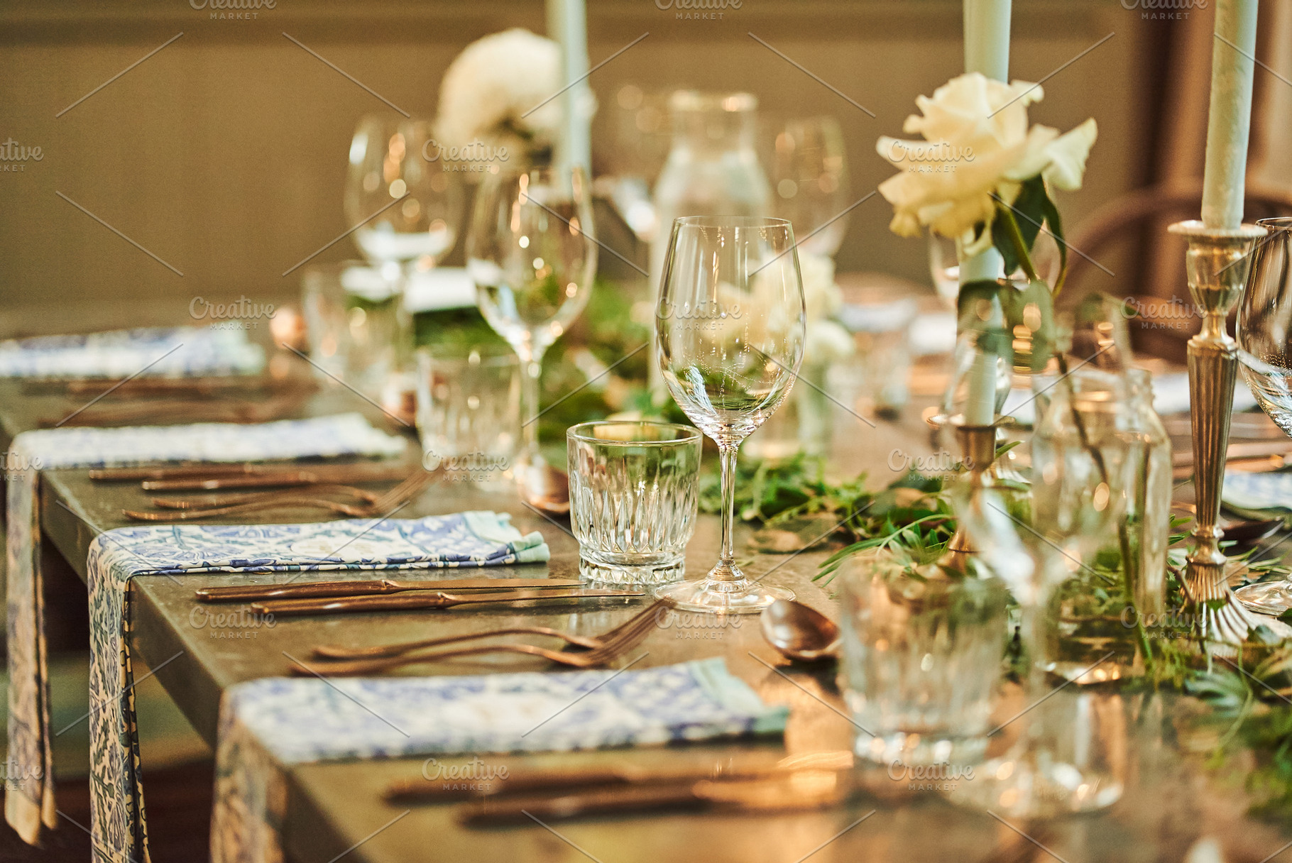 Vintage wedding table setting containing wedding, table, and decor, a Holiday Photo by HBStocks