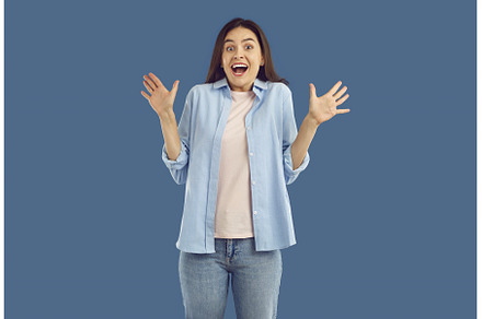 Portrait of very surprised woman