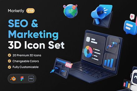 Marketly SEO & Marketing 3D Icon Set, an Object 3D Model by Illustraly Design