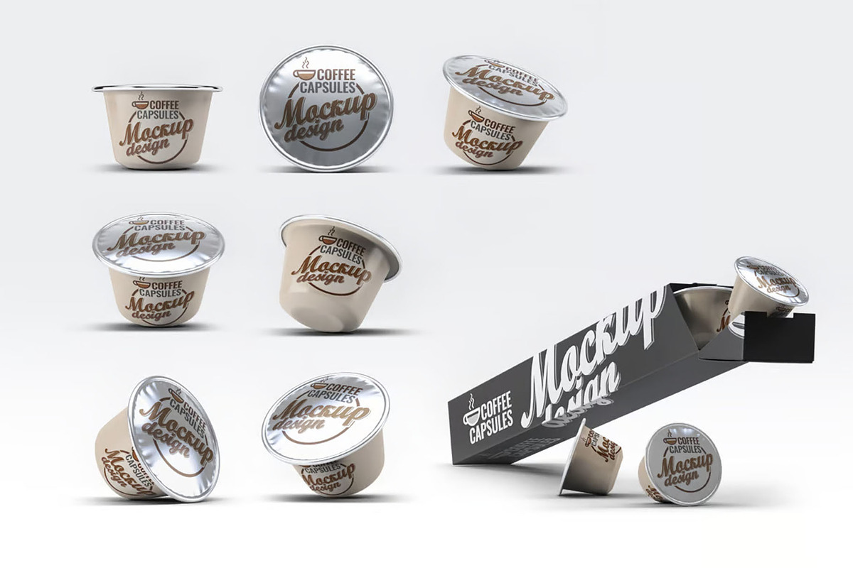 Coffee Capsules Mockup, an Advertising Mockup by Hubzway (Photo 1 of 8)