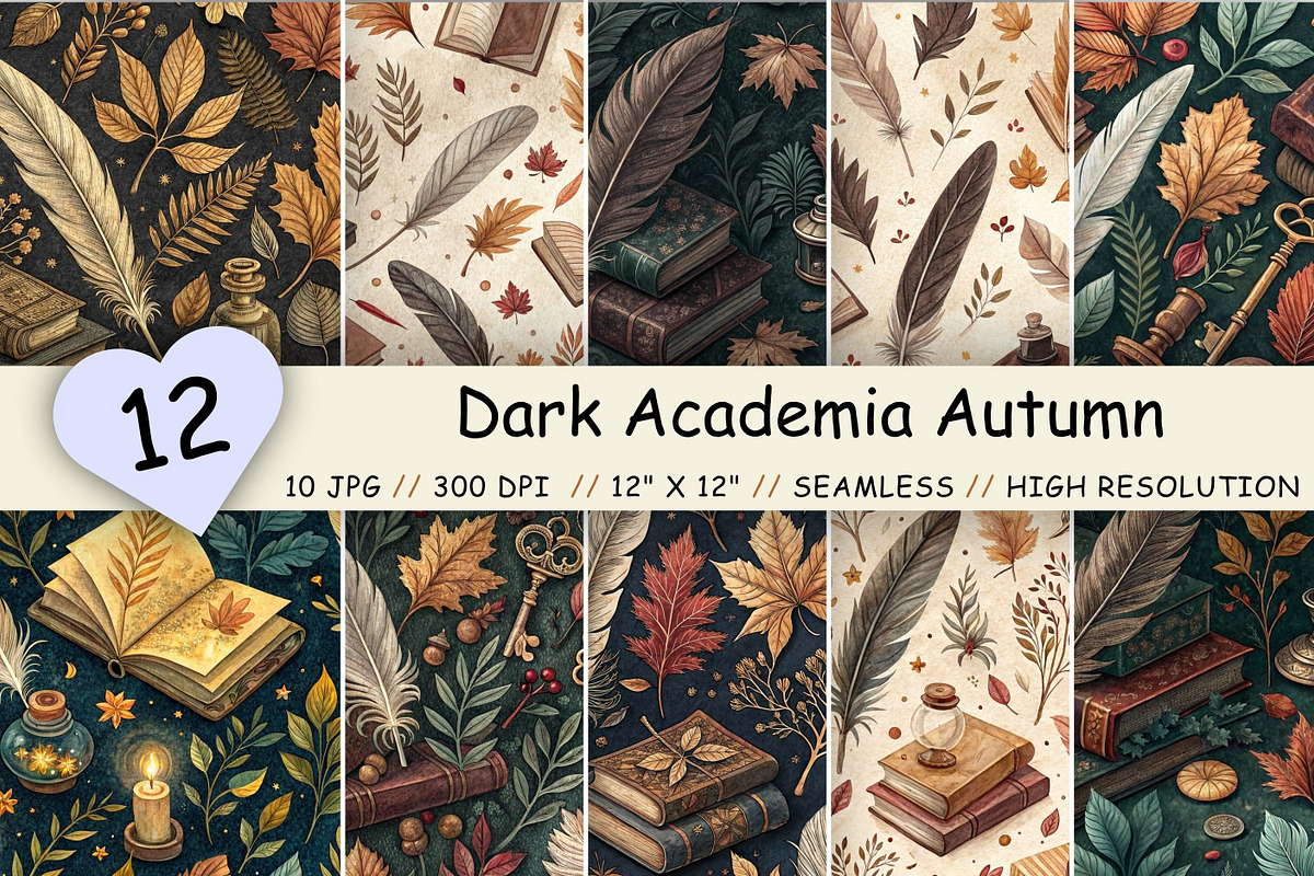 Dark Academia Autumn Digital Paper, a Pattern Graphic by FloridPrintables (Photo 1 of 9)