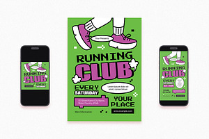 Green Doodle Running Club Flyer Set, a Flyer Template by Aiyari Graphic