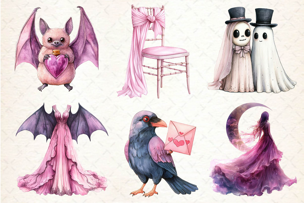 Pink Halloween Witch Wedding Clipart, an Illustration by Dream Creation (Photo 3 of 7)