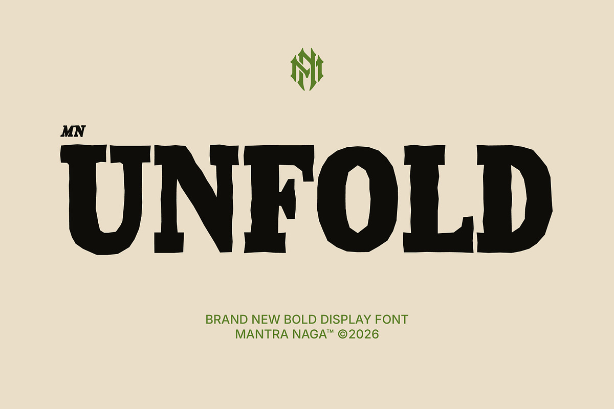 MN Unfold - Bold Display Typeface, a Slab Serif Font by Mantra Naga (Photo 1 of 14)