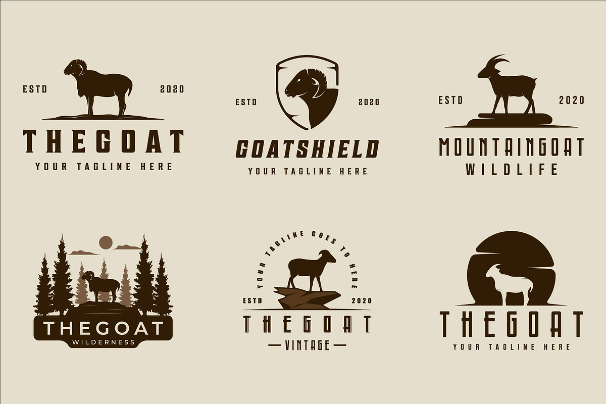 set of goat logo vintage vector, a Branding & Logo Template by zyxroun shop