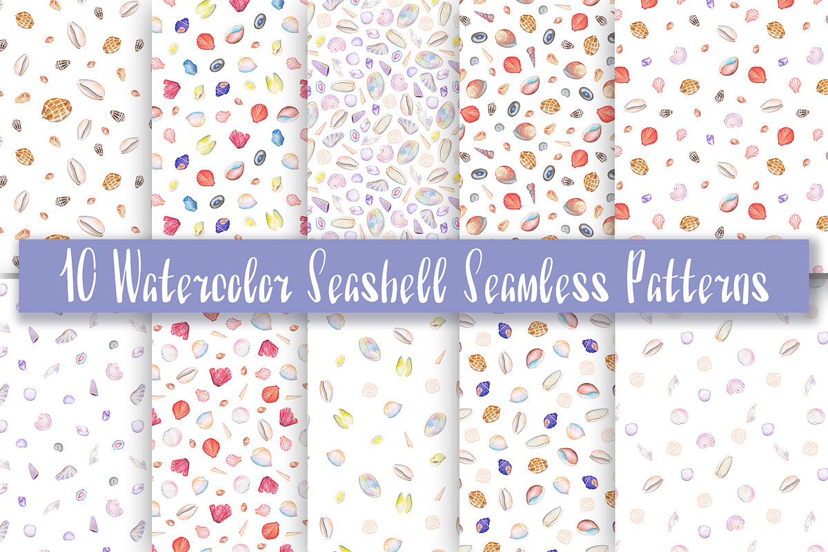 Watercolor Seashell Seamless Pattern, a Pattern Graphic by RabbitAndPencil (Photo 2 of 6)