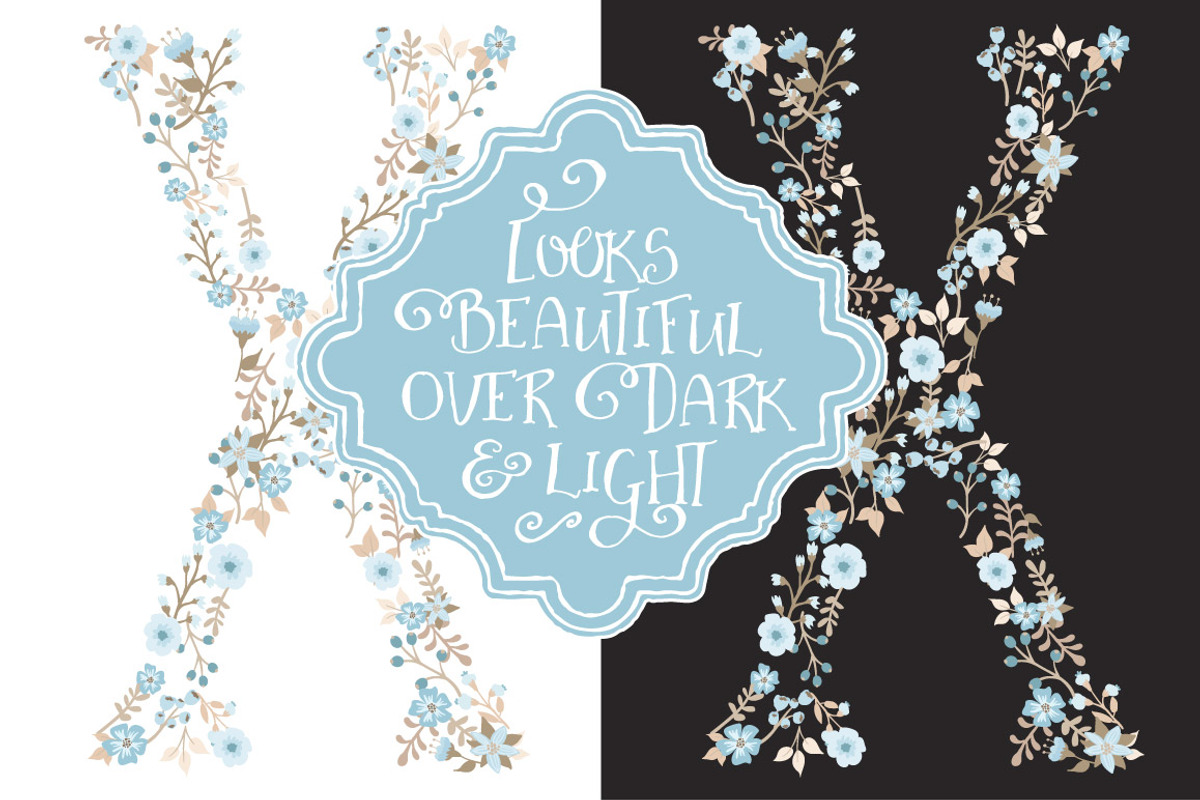 Soft Blue Floral Alphabet Clipart, an Illustration by Amanda Ilkov (Photo 3 of 5)