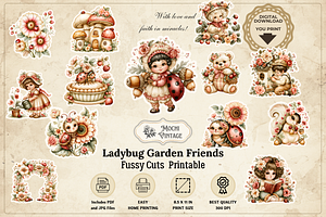 Ladybug Fussy Cuts, Summer Clipart