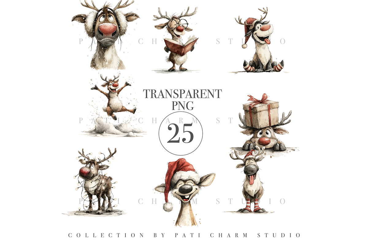 25 Reindeer Clipart Set, an Animal Illustration by Pati Charm Studio (Photo 3 of 8)